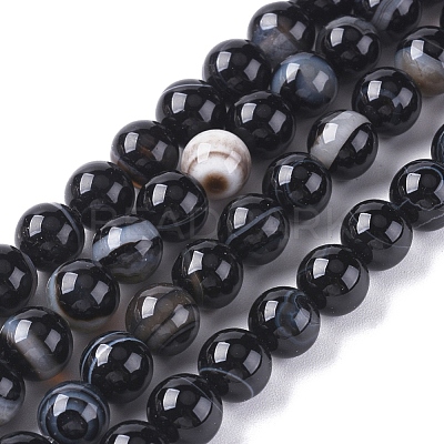 Natural Black Agate Beads Strands G-G582-8mm-60-1