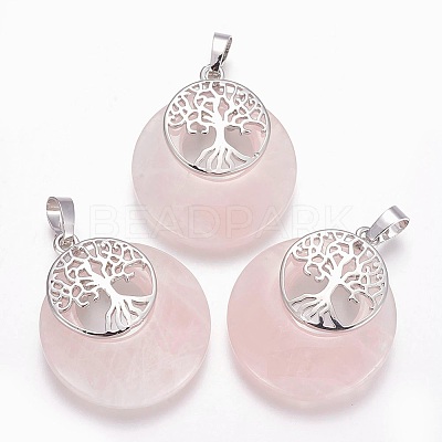 Natural Rose Quartz Pendants X-G-F573-C12-1