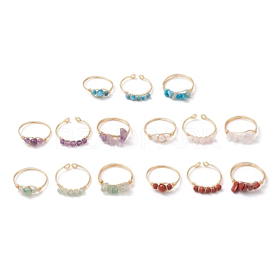 3Pcs Natural Mixed Stone Bead Finger Ring RJEW-JR00855-1