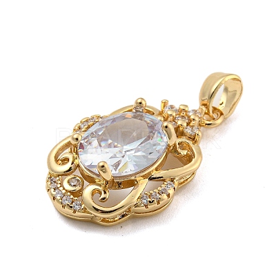 Brass Micro Pave Clear Cubic Zirconia Pendants KK-P263-26KCG-03-1