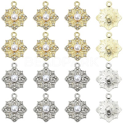 20Pcs 2 Colors Flower Alloy Rhinestone Pendants FIND-YW0011-39-1