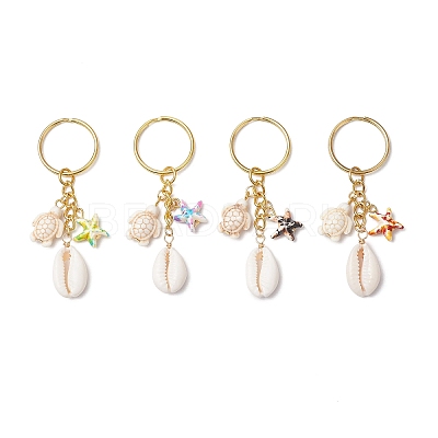 Synthetic Turquoise with Natural Mixed Cowrie Shell Keychain KEYC-JKC01266-1