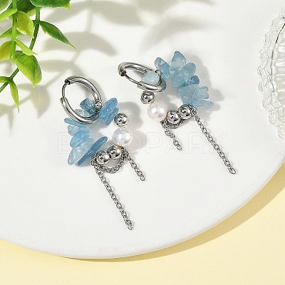 Natural Aquamarine Chips Drop Earrings EJEW-TA00817-03-1