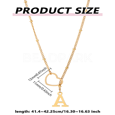 1Pc Letter & Heart Stainless Steel Lariat Necklaces for Women NJEW-LP0002-87G-A-1