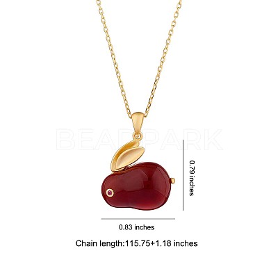 Red Dyed Natural White Jade & Cubic Zirconia Bunny Pendant Necklace JN1072A-1