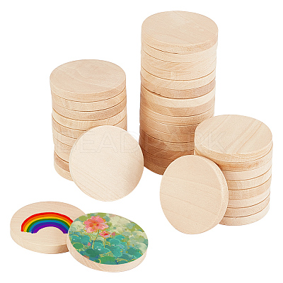 Flat Round Wooden Cabochons WOOD-WH0024-111-1