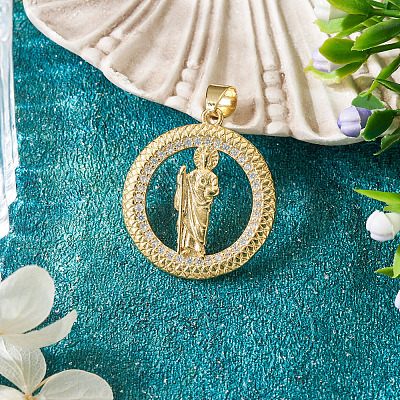1Pc Brass Micro Pave Cubic Zirconia Pendants KK-TA0002-80C-G-1