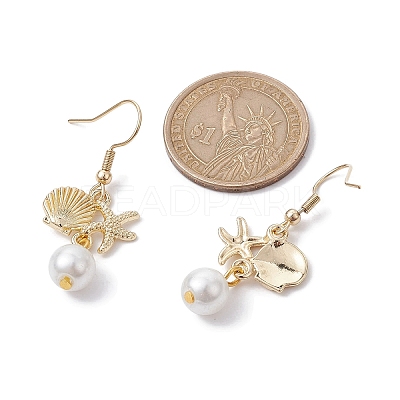 Starfish and Shell Shape Alloy Dangle Earrings EJEW-JE05619-1