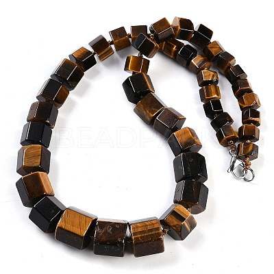 Natural Tiger Eye Hexagon Prism Graduated Beaded Necklaces for Women Men NJEW-K388-03P-1
