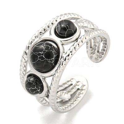 304 Stainless Steel Synthetic Turquoise Cuff Rings G-Z056-06P-04-1