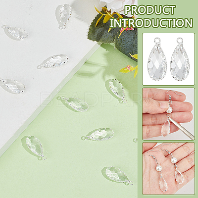 10Pcs Brass Clear Glass Pendants KK-BC0014-08S-1