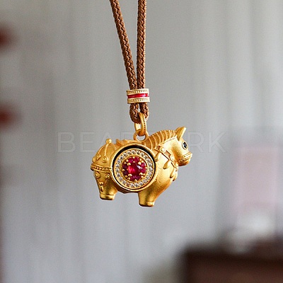 Brass Pave Cubic Zirconia and Enamel Horse Pendant Adjustable Cotton Cord Necklaces for Women WG24AFA-02-1