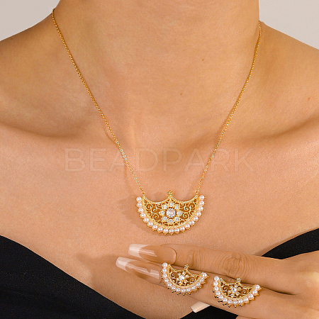 Brass Micro Pave Clear Cubic Zirconia Moon Pendant Necklaces & Stud Earrings Sets for Women WM4804-1