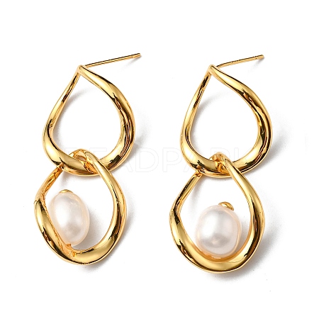 Natural Pearl Beaded Twist Teardrop Dangle Stud Earrings EJEW-P229-02G-1