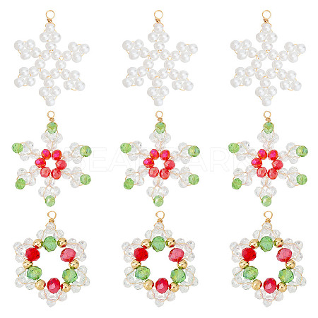 18Pcs 3 Styles Electroplate Glass Beads & Pearlized Glass Pearl Beads Pendants PALLOY-FH00154-1