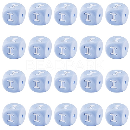 20Pcs Blue Cube Letter Silicone Beads 12x12x12mm Square Dice Alphabet Beads with 2mm Hole Spacer Loose Letter Beads for Bracelet Necklace Jewelry Making JX434I-1