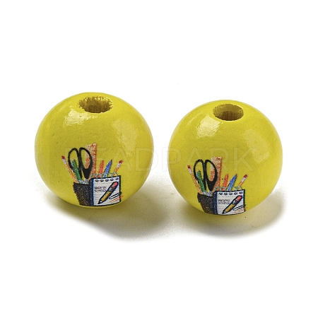 Printed Wood European Beads WOOD-L020-D07-1