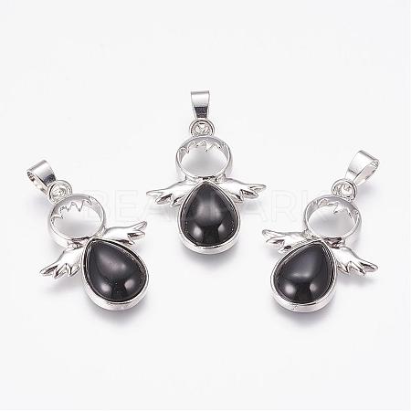 Natural Black Agate(Dyed & Heated) Pendants G-G651-A09-1