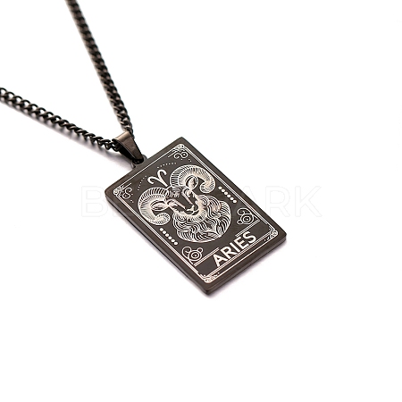 304 Stainless Steel Curb Chain Rectangle with Constellation Pendant Necklaces PW-WG0F5D0-03-1