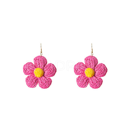 Flower Alloy Raffia Flower Dangle Earrings FS-WG89508-07-1