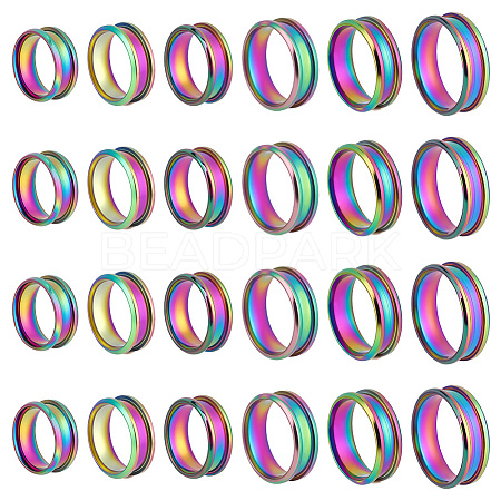 24Pcs 6 Styles 201 Stainless Steel Grooved Finger Ring Settings STAS-ME0003-12MC-1