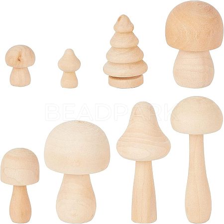 8Pcs Mushroom & Christmas Tree Schima Superba Wooden Children Toys WOOD-NB0001-75-1