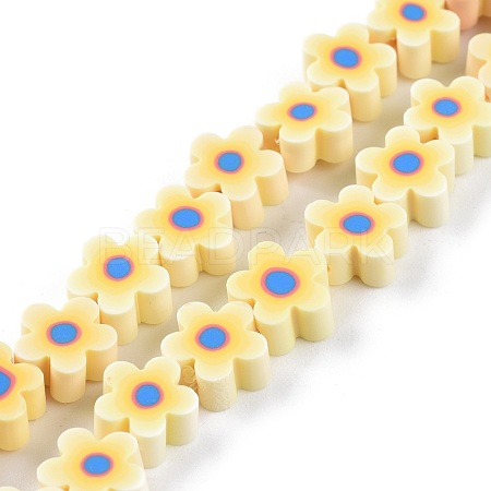 Handmade Flower Printed Polymer Clay Beads Strands X-CLAY-M003-07C-1