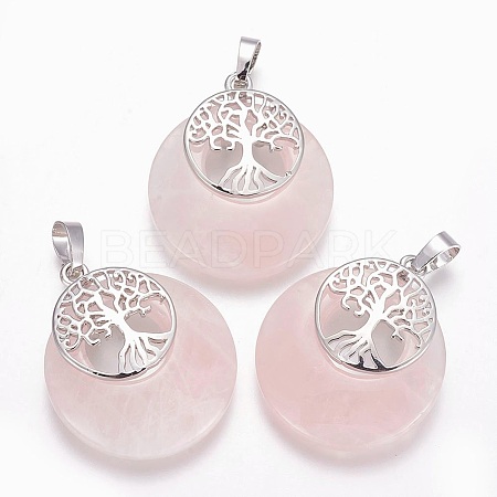 Natural Rose Quartz Pendants X-G-F573-C12-1