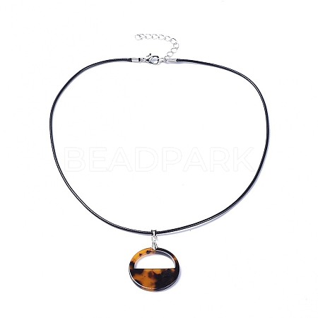 (Jewelry Parties Factory Sale)Flat Round Cellulose Acetate(Resin) Pendant Necklaces NJEW-JN02356-06-1