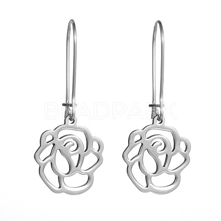 Filigree Flower 304 Stainless Steel Dangle Hoop Earrings X-EJEW-JE01711-1