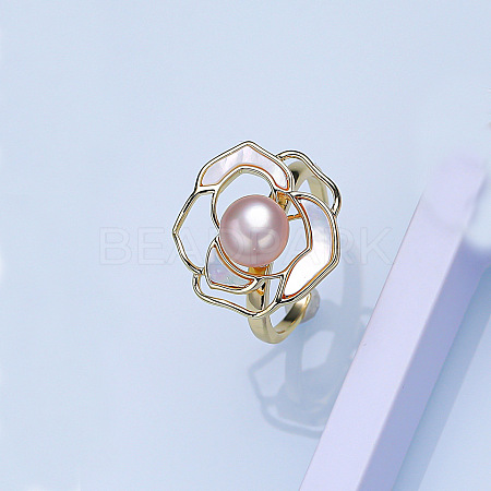 Natural Freshwater Pearl with Natural Shell Cuff Rings WGACE42-02-1