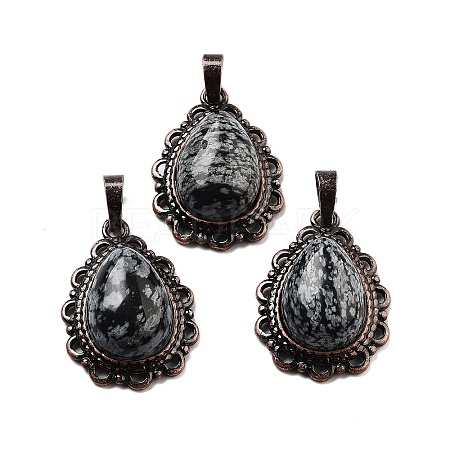 Natural Snowflake Obsidian Teardrop Pendants G-K363-01R-18-1