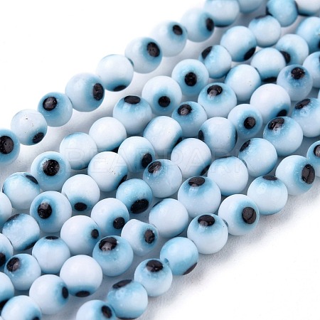 Handmade Evil Eye Lampwork Round Bead Strands X-LAMP-L055-4mm-07-1