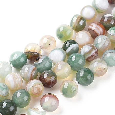 Natural Striped Agate/Banded Agate Beads Strands G-G582-6mm-49-1