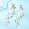 Brass Glass Pearl Shell Shape Dangle Stud Earrings EJEW-TA00764-1