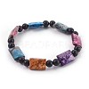 Natural Black Agate(Dyed) and Fire Agate Beads Stretch Bracelets BJEW-JB04009-1