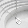 925 Sterling Silver Oval with Engraved Rose Flower Pendant Necklaces for Women NJEW-D316-03P-2