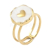 Ion Plating(IP) 304 Stainless Steel Enamel Flat Round with Heart Cuff Finger Rings X-RJEW-L107-073G-01-1