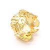 Brass Tropical Leaf Wrap Open Cuff Ring for Women RJEW-A015-08G-3
