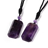 Adjustable Natural Amethyst Rectangle Pendant Necklace with Nylon Cord for Women NJEW-L171-03C-1