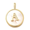 Rack Plating Brass Micro Pave Clear Cubic Zirconia Pendants with Shell KK-M309-42G-A-1