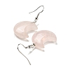 Natural Rose Quartz Crescent Moon Dangle Earrings EJEW-P241-01P-05-2