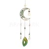 Wire Wrapped Natural Green Aventurine Moon with Tree of Life Pendant Decorations HJEW-K046-07G-04-2