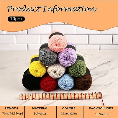 10Pcs 10 Colors Polyester Yarn for Knitting & Crochet YCOR-SZ0001-03A-1