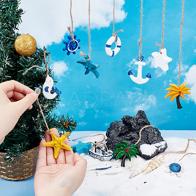 AHADEMAKER 14Pcs 14 Style Mediterranean Style Resin & Shell & Plastic Pendant Decoration HJEW-GA0001-34-1
