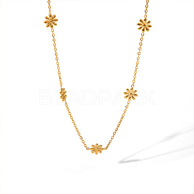 Elegant 304 Stainless Steel Daisy Link Chain Necklaces and Bracelets Sets for Women EE7355-1-1