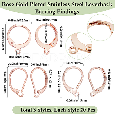 60Pcs 3 Styles 304 Stainless Steel Leverback Earring Findings STAS-BBC0008-30A-1