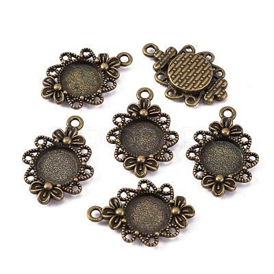 Vintage Tibetan Style Alloy Flower Pendant Cabochon Bezel Settings X-TIBEP-M018-131AB-NF-1