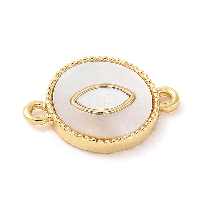 Brass Pave Natural White Shell Connector Charms KK-S522-03C-G-1