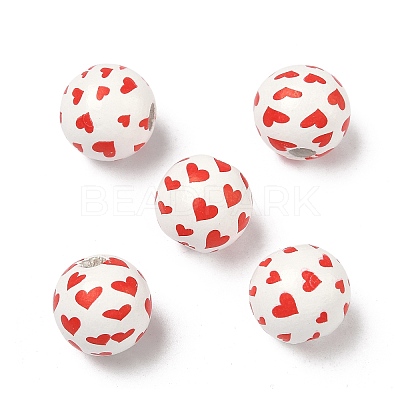 Valentine's Day Spray Painted & Printed Wood European Beads WOOD-L023-03J-1